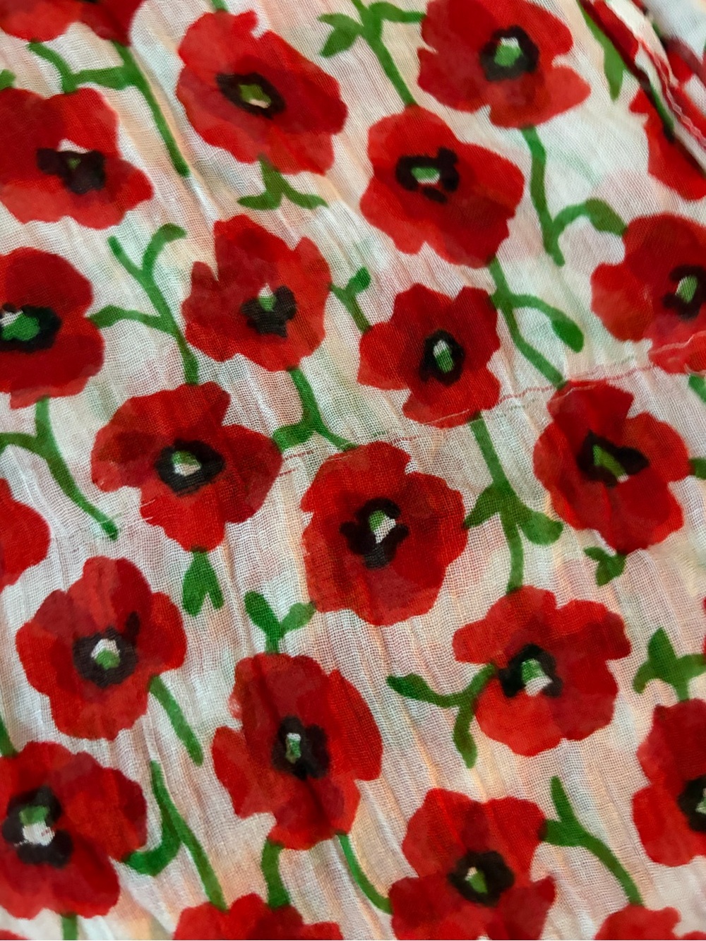 J Crew Lightweight Floral Poppy Scarf - Red & Green on Cream - Picture 4 of 10